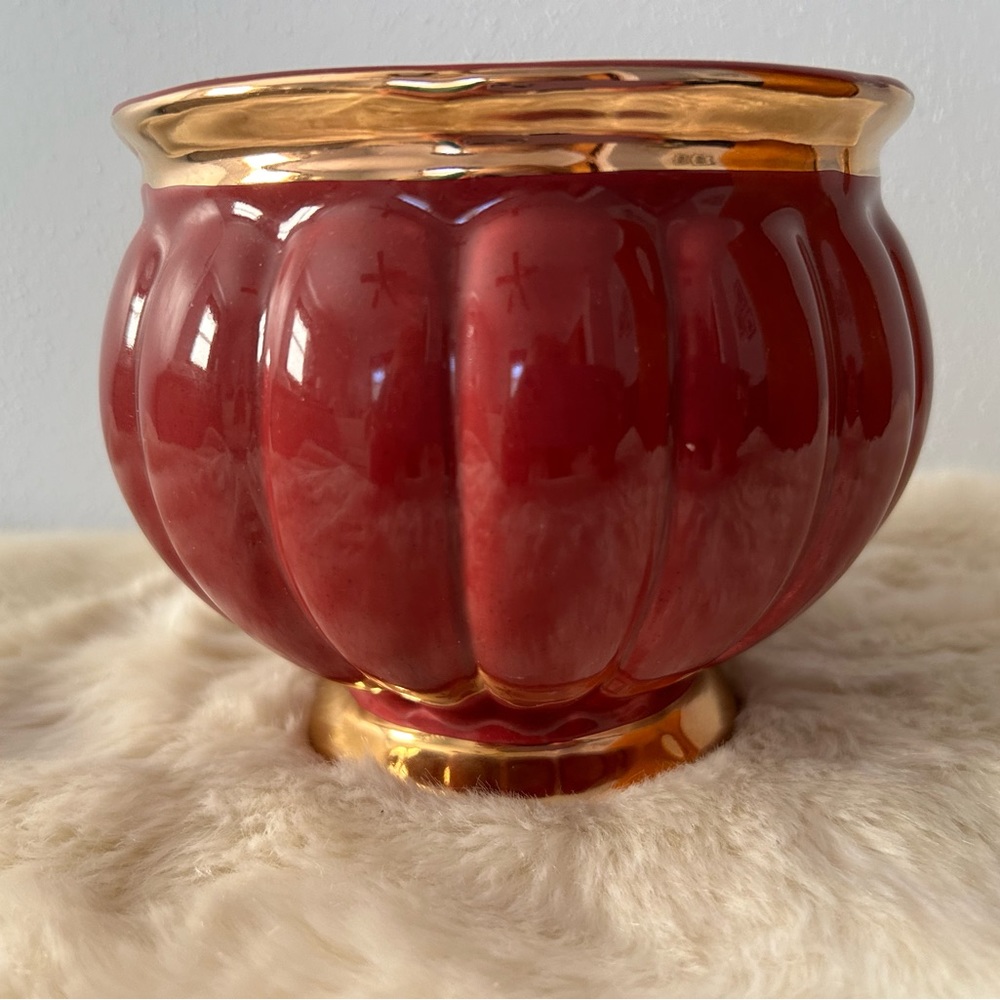 Scottish Pottery Vase Burgundy with Gold Colored Accents